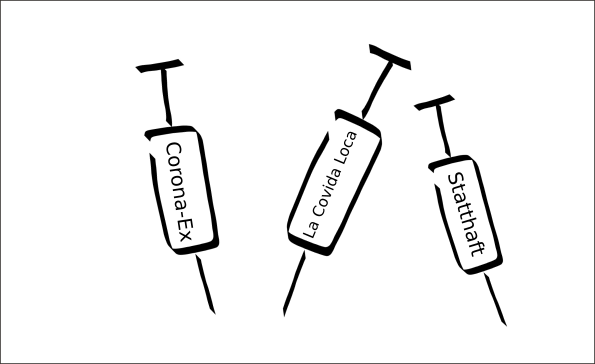Spritzen für Covidimpfung mit lustigen Namen
